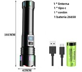 5000LM Long-Range White Laser Flashlight TYPE-C Rechargeable Camping Torch Zoomable Search Spotlight with Luminous Strips