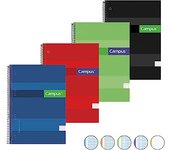 Campus - Cuadernos A5 Cuadrícula Horizontal, Tapa Extradura, 160 Hojas, Pack de 4 Blocs para Uso Escolar, Oficina y Hogar, Colores Surtidos (4 Unidades)