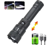Super Bright LED Flashlight USB Rechargeable Powerful Zoom Tactical Torch with Power Display Camping Fishing Emergency Lantern