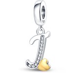 Fit Pandora 925 Original Bracelets 925 Silver Color 26 Gold Heart Zircon Letter Charms Beads DIY Creative Birthday Jewelry Gifts