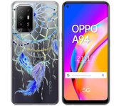 Tumundosmartphone Funda Gel Transparente para Oppo A94 5G diseño Plumas Dibujos