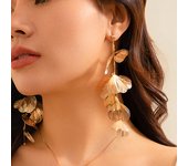 Boho Vintage Big Flower Petal Long Tassel Drop Earrings for Women 2024 Trend Gold Color Hanging Piercing Earrings Wed Jewelry