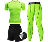 3 Pieces Fitness Suits Athletic Workout Compression Sets for Men Short Sleeve Rash Guard Undershirt Tops Leggings Pants Shorts