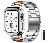 Golden Bracelet for Apple Watch Ultra Strap 49mm 45mm 44mm Stainless Steel Band and Armor TPU Case iWatch 9 8 7 41mm SE 6 40mm