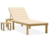vidaXL Tumbona de jardín con mesa y cojín de madera de pino impregnada