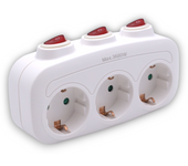 Enchufe Triple schuko de color blanco Con interruptor Individual 3 Enchufes con interruptor Adaptador con Interruptor individual MAX.3680W 16A/250V Adaptador Ladron Triple
