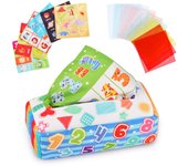 Juguete de caja de tejido para bebés, juguete sensorial cuadrado Montessori, juguete de aprendizaje temprano para bebés de 6 a 24 meses