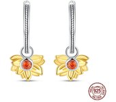 Earrings For Women 100% 925 Silver Plate Golden Sunflower Cherry Pendant Earrings Fine Wedding Engagement Party Jewelry Gifts