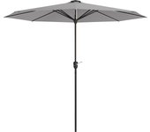 Outsunny Sombrilla de Jardín Ø265x240 cm Parasol de Terraza con Luces LED Solares Manivela e Impermeable para Piscina Patio Gris Claro