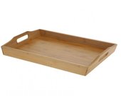 Bandeja de madera de bambú versátil para servir y transportar recetas fácilmente con asas de transporte--43*29*5CM