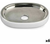 Berilo Jabonera Plateado Acero Inoxidable Blanco Plástico 9,5 X 2,5 X 13 Cm (6 Unidades) - Cuida Cada Detalle