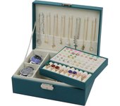 Cajas para joyas: caja organizadora de joyas de cuero de 2 capas con cerradura en color verde