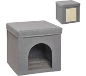PawHut Casa para Gatos Cama para Gatos Casita para Gatos con Tablero de Rascar y Puerta para Interior 36,5x36,5x36,5 cm Gris