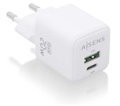 Cargador gan de pared aisens asch-20w2p010-w/ 1xusb tipo-c/ 1xusb/ 20w