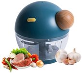Picadora Manual de Alimentos, picadora de fácil extricón, picadora de verduras de mano, mini picadora de Ajo, licuadora y picadora de mano (Azul)
