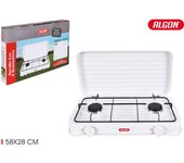 ALGON | Hornillo de Gas 2 Fuegos con Tapa – Hornillo Gas Cocina Portátil para Camping, Emergencias y Hogar