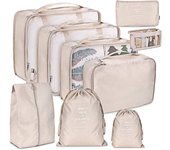 BIT 9 piezas Bolsas organizadoras de Maleta, Organizador de Equipaje multición, Impermeable. Para Zapatos, Ropa, Beige