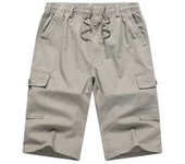 Men Cropped Cargo Shorts Men's Casual Sports Pants Zipper Pocket Summer Cotton Shorts Running Jogger Shorts Elastic Waist