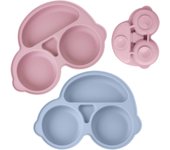 Platos de silicona para bebés, platos infantiles, paquete de 2, juego de platos con compartimentos y ventosa, sin BPA, aptos para microondas y lavavajillas (azul y rosa)