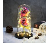 Two Roses Beauty And The Beast Red Rose In A Glass Dome On A Wooden Base Rose Lamp For Valentine's Day Christmas Gift Home Decor