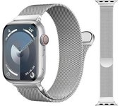 Correas de reloj compatibles con Apple Watch de 38 mm, 40 mm y 41 mm para mujeres y hombres. Correas magnéticas para iWatch Series 9, 8, 7, 6, 5, 4, 3 SE (plateadas).