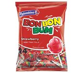 BONBON BUM COLOMBINA SABOR FRESA RELLENO DE CHICLE BOLSA 24 UNIDADES CHUCHES FIESTA
