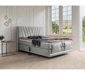 Vente-unique - Conjunto completo boxspring con cabecero + somieres eléctricos de relajación + colchón + sobrecolchón - 2 x 90 x 200 cm - Terciopelo - Gris claro - LUMONI de YSMÉE