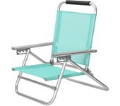 Silla de Playa Plegable con Respaldo Reclinable en 4 Posiciones, Silla de Exterior Portátil con Reposabrazos, Tela Cómoda, Color Verde