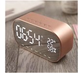 Radio despertador digital, altavoz Bluetooth inalámbrico, Carga USB, reproducción de tarjeta TF y AUX para escritorio (Rose Gold)