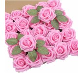 DuHouse 25Pcs Artificial Roses Flowers Fake Rose with Stems Real Touch Foam Flower Head for DIY Wedding Bridal Bouquet Baby Shower Centerpiece Floral Arrangement Party Home Decor(Navy Blue)