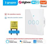 Tuya Wifi/Zigbee RF433 EU Smart Wall Switch 1/2/3/4 Gang Touch Sensor Button No-Neutral Wire,Voice With Alexa Google Home