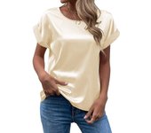 Spring and Summer New Women's Short Sleeve Satin Shirt Loose Casual Round Neck Colored Ding T-shirt Women