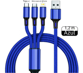 Cable de Carga Rápida USB 3 en 1 Lovebay Tipo C Micro IOS Multicargador para iPhone Huawei Samsung con Cordón de Nylon Tejido