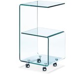 Mesa CATHERINE, ruedas, cristal transparente, 40 x 40 cms