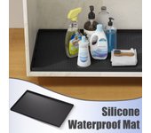SOMY Tapete debajo del fregadero - Tapete impermeable para gabinete de cocina de 34" x 22" - Revestimiento flexible de silicona debajo del fregadero con orificio de drenaje - Tapete para gabinete de cocina y baño y protección contra derrames (negro)