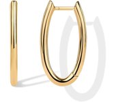 Pendientes de Ano geométricos de postes de Plata de Ley chapados en oro de 14 Quilates para Mujer | Pendientes de aros Huggie de Triángulo de encaje ovalado en forma de U de moda