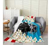 Vintage Cinema Ticket Throw Blanket Retro Movie Theater Poster Blanket Popcorn Soft Flannel Blankets for Sofa Couch Room Decor