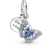 Pandora Moments Charm Colgante Doble en plata de ley Mariposa Azul & Cita 790757C01 , para Mujer
