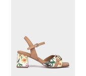 Pedro Miralles Sandalias de tacón midi de piel modelo LIPERI en tonos Estampados. Hecho a mano en España.