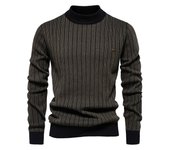 2024 nuevo Otoño e Invierno medio cuello alto ajustado a rayas top moda alta calidad suéter para hombres