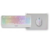 Mars gaming mcp124 combo gaming 3en1 - teclado h-mech ergonomico - raton rgb switches huano - alfombrilla nanotextil rainbow - compatibilidad multiplataforma - color blanco