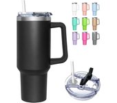 HNCY Taza de Cafe con Tapa 2 en 1, 1180 ml Taza Termo Cafe Para Llevar, Vaso Termico con Tapa y Pajita, Taza Termica de Acero Inoxidable con Asa, Travel Mug Taza Cafe
