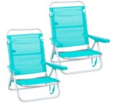 Pack de 2 sillas de playa bajas reclinables 4 posiciones convertibles en tumbona de aluminio y textileno Lola Home