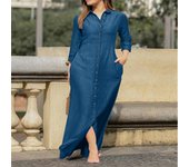 Elegant and Fashionable Neutral Style Long Sleeved Cardigan Solid Color Long Cotton and Linen Dress New Temperament Party Dress