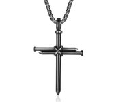 Collar con cruz de clavos para hombre, cadena de acero inoxidable de 24 pulgadas, colgante de cruz de Jesús con 3 clavos, regalo cristiano para papá, 3 colores, plata