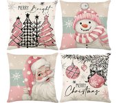 Set of 4 Cartoon Santa Claus Linen Pillow Covers,