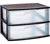 Tradineur - Cajonera de organización Nilo - Ideal para el hogar o el trabajo - Fabricación en plástico - 2 Cajones translucidos - 41,5 x 56 x 40 cm - Color Negro