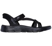 Cómoda  Sandalia de mujer Skechers SLIP-INS GO WALK FLEX SANDAL - ILLUMIN tejido negro con velcro. Skechers Hands Free Slip-ins® Sistema Heel Pillow para calzar sin manos Altura Tacón bajo (1-3 cm) Referencia 141481-BBK