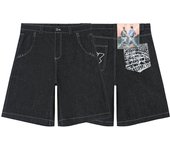 Hip Hop Pockets Embroidery Letter Print Jeans Shorts for Men Summer Retro Oversized Wide Leg Denim Knee Lenght Pants