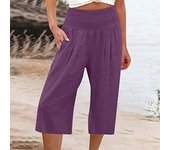Women's Casual Pants Wide Leg Cropped Pants Cotton and Linen Waist Cover Comfortable Casual Thin Wide Leg Cropped Pants